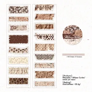 Detail von mattem PET-Dekoband mit Vintage-Faltenmustern und Blumen-Designs