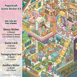 Detaillierte Illustration von Bastel-Aufklebern 4.0 mit 3D-Miniatur-Zimmer-Layout