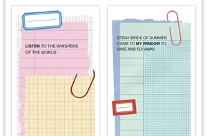 Detailansicht von farbigen Papierschnipseln mit Gitter- und Linienmuster für Journaling