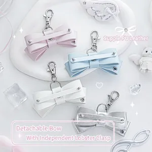 Lace series bow keychain with lobster clasp, soft PU leather charms in 4 colors