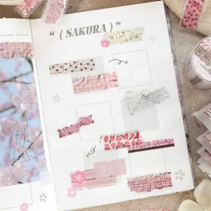 Vintage-Stil matte PET-Stanzklebeband mit Blumen- und Karomustern für Journal-Dekoration