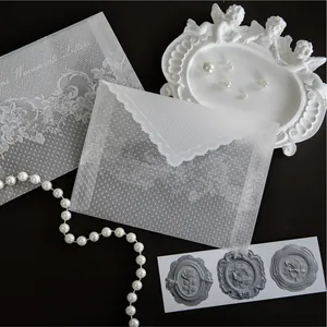 Elegant translucent lace tracing paper envelope set with romantic vintage angel decor