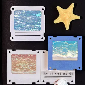Iridescent PET tape stickers with sea wave patterns in vintage slide frames for scrapbooking