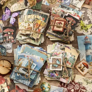 Vintage Scrapbook Material Paper Set Retro Butterfly Mushroom Nautical Forest Theme Decorative Memo Pad Stationery Supplies