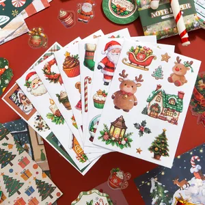 Vintage Weihnachtsaufkleber mit Weihnachtsmann und Rentier für Scrapbooking