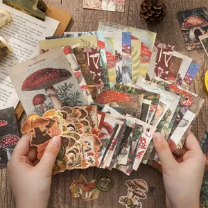 Vintage mushroom scrapbooking paper and stickers set for journal decoration