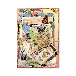 Set of vintage butterfly theme material paper and decorative stickers for scrapbooking