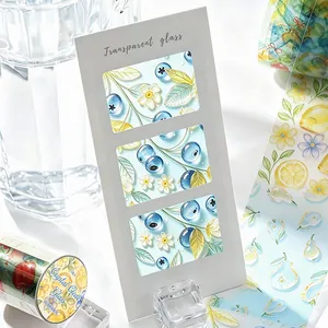 Ruban PET mat Tomato Sauce Girl série Crystal Glass avec motifs de bleuets et fleurs