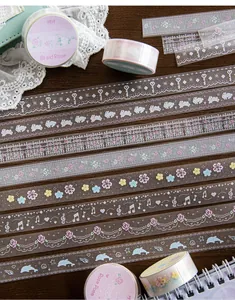 Detailed view of glitter PET tape strips with pixel garden designs for journaling DIY