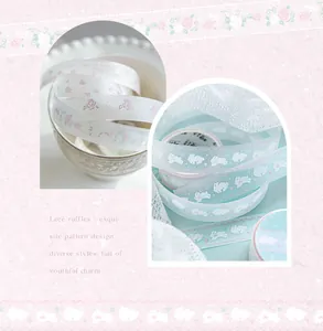 Detail of sparkle PET tape featuring pink roses and rabbit patterns for scrapbooking