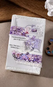 Detailed macro shot of embossed floral PET tape with thick oil painting impasto texture