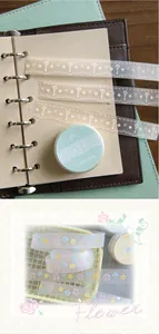 Close-up of pixel art flower PET tape used for aesthetic journaling and DIY projects