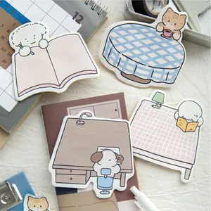 Cute cartoon cat and dog themed sticky notes on white kraft paper for student memo use