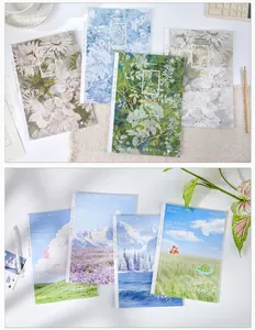 Collection of B5 size spring theme notebooks featuring botanical patterns and landscape scenery covers