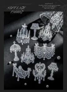 French retro white lace chandelier stickers on black satin background