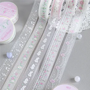 Pixel Garden Series Sparkling PET Tape Shimmering Decorative Masking Tape For Scrapbooking Journaling DIY Craft Floral Rabbit Patterns