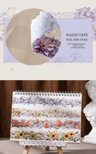 Close-up of embossed PET floral tape showing adhesive backing and application