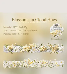 Detailed macro view showing the 3D relief oil painting texture of lily flowers on PET tape