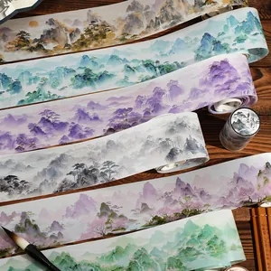 Ruban PET Style Guochao Peinture de Paysage Chinois Série A Pillow of Green Mountains Ruban Décoratif pour Scrapbooking