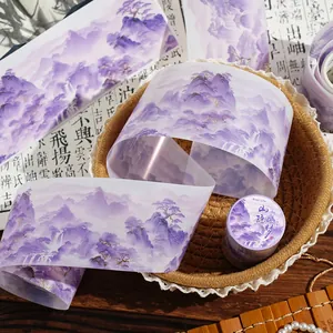 Ruban adhésif PET paysage violet élégant pour autocollants de décoration de journal DIY