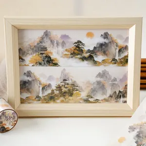 Ruban adhésif PET de peinture de paysage chinois traditionnel pour la décoration.
