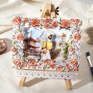 Ruban adhésif PET en relief 3D avec grappes de roses et texture artistique de peinture à l'huile