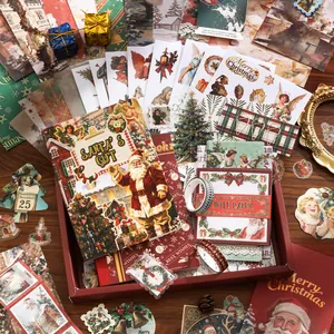 Vintage Christmas Scrapbooking Stationery Kit Retro Santa Journaling Notebook Stickers Washi Tape Decals Art Supplies