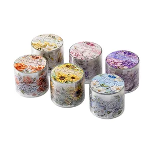 Lot de 6 rouleaux de ruban adhésif PET floral en relief avec texture de peinture à l'huile