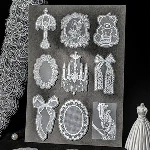 French Vintage White Lace Tracing Paper Stickers Semi Transparent Retro Decorative Material For Scrapbooking Journaling DIY Craft