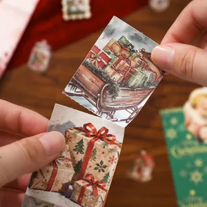 Vintage Christmas scrapbook stickers with gift box and sleigh patterns for gift DIY.