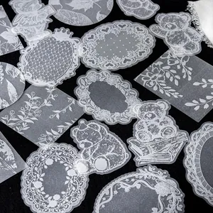French style light retro white lace and teddy bear vellum paper stickers for DIY crafts