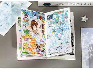 Detailansicht eines faltbaren Scrapbooks im koreanischen INS-Stil mit bunten Anime-Illustrationen.