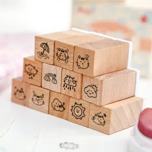 Creatieve houten stempelset voor DIY scrapbooking met schattige katten- en weerpatronen
