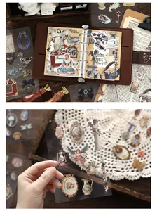Macro-weergave van vintage PET-stickers met klassieke engel- en frameontwerpen voor journaling