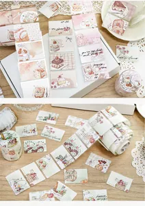 Dettaglio del nastro washi acquerello con illustrazioni di cibo e fiori per il journaling DIY.