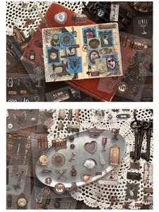 Detail van vintage PET-stickers met antieke voorwerpen voor scrapbooking en DIY-decoratie