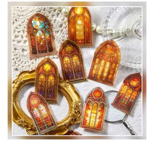 Set of PET stickers featuring various ornate church stained glass window designs.