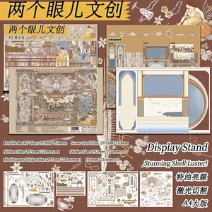 Detailed view of vintage scenery stickers with shell light effect and size specifications