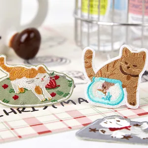 Set of cute cartoon cat embroidery patches for DIY clothing decoration and repair