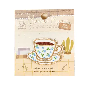 Cute self-adhesive coffee cup embroidery patch for cartoon themed clothing decoration