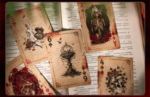 Carte da gioco gotiche vintage serie Whispers in the Fog con disegni di scheletri