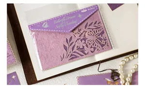 Detailed view of purple laser-cut decorative paper for scrapbooking in MUROO packaging