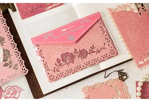 Detailed macro view of pink laser-cut rose patterned material paper for scrapbooking