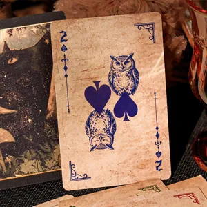 Vintage owl themed playing card with retro kraft paper texture for gaming and gifts