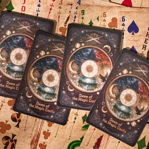 Vintage magic castle themed playing cards with mystical illustrations for party