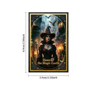 Premium vintage Dawn of the Magic Castle poker cards with fantasy witch artwork and dimensions