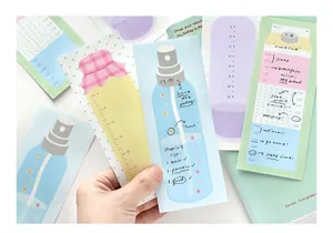 Close-up of Korean style timeline sticky notes with pastel colors and cute hand-drawn illustrations.