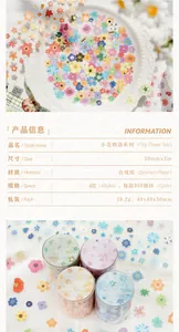 Detail of Tiny Flower Tale synthetic paper stickers with specifications and packaging