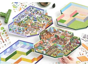 Detailed view of large-scale miniature scene stickers with diverse pet clinic themes.