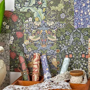 Vintage William Morris style floral scrapbook paper sheets and rolls for DIY craft decoration